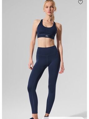 ALO Yoga Navy Sports Bra and High-Rise Leggings Set